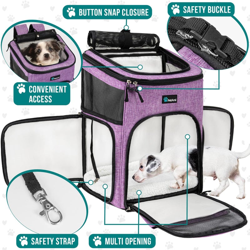 PetAmi Dog Backpack Carrier, Airline Approved Cat Backpacks for Carrying Small Large Cats, Pet Carrier Back Pack, Ventilated Soft Sided for Travel, Hiking, Camping, Max 18 lbs, Purple - Image 3